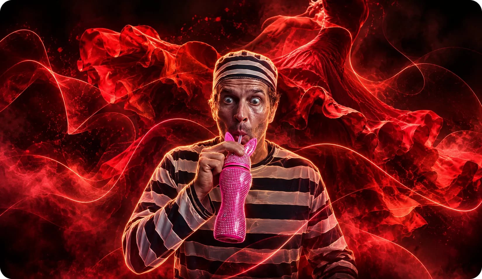 Neon Stripes and Crimson Ribbons